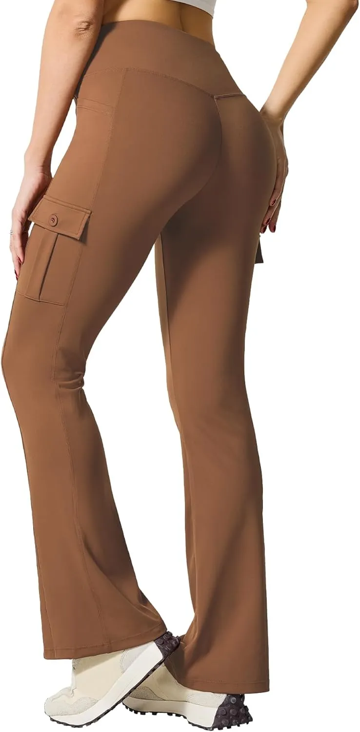 Flare Leggings for Women Yoga Crossover High Waist Pants with Tummy Control Workout Cargo with 5 Pockets Bootcut Leggings