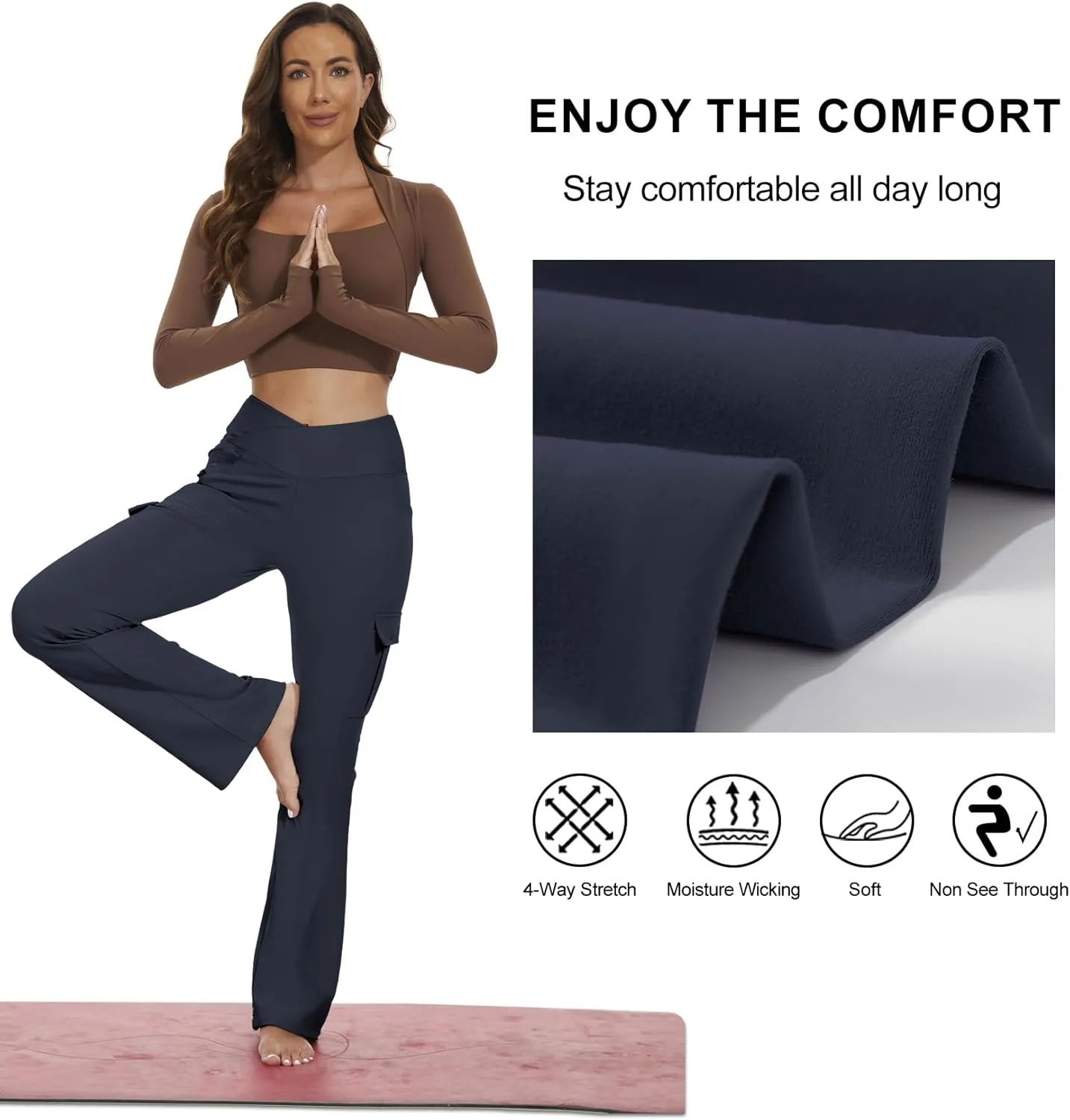 Flare Leggings for Women Yoga Crossover High Waist Pants with Tummy Control Workout Cargo with 5 Pockets Bootcut Leggings