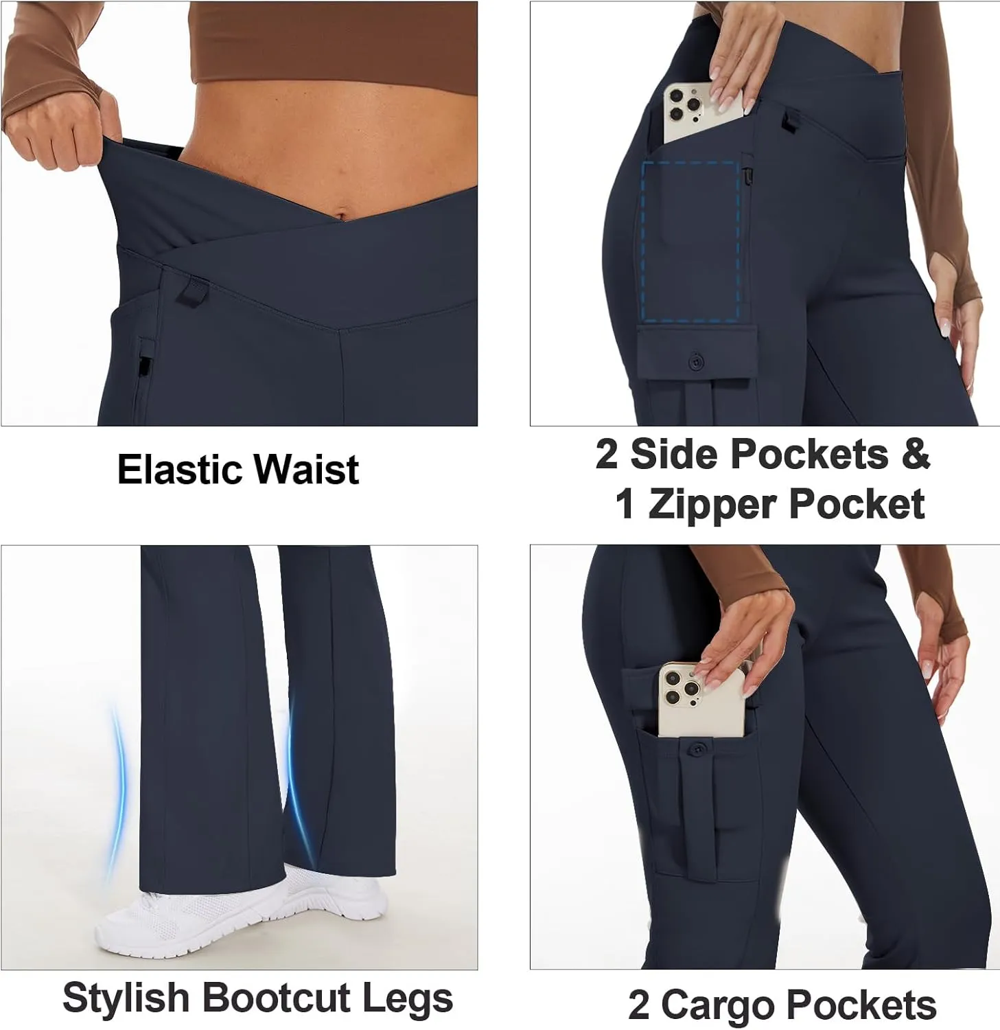 Flare Leggings for Women Yoga Crossover High Waist Pants with Tummy Control Workout Cargo with 5 Pockets Bootcut Leggings