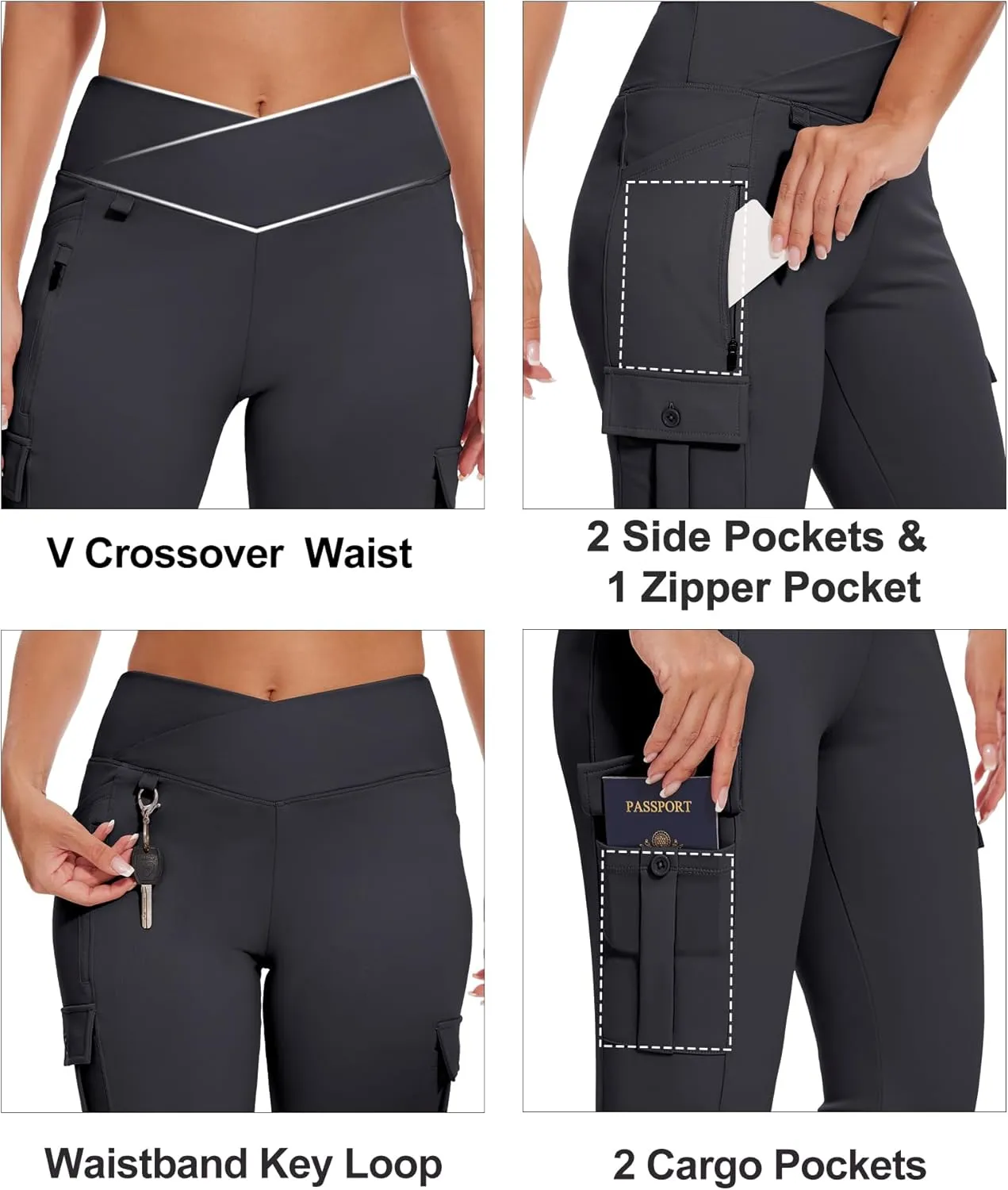 Flare Leggings for Women Yoga Crossover High Waist Pants with Tummy Control Workout Cargo with 5 Pockets Bootcut Leggings