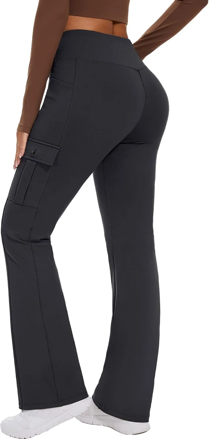 Flare Leggings for Women Yoga Crossover High Waist Pants with Tummy Control Workout Cargo with 5 Pockets Bootcut Leggings