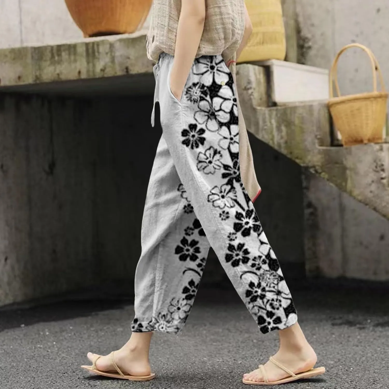 Fleece Lined Leggings Women Drawstring Pants Casual Beach Long Pants Workout Leggings for Women Womens Joggers with