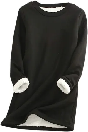 Fleece Sweatshirt for Women Winter Warm Sherpa Lined Fleece Crewneck Pullover Loungewear Tunic Tops
