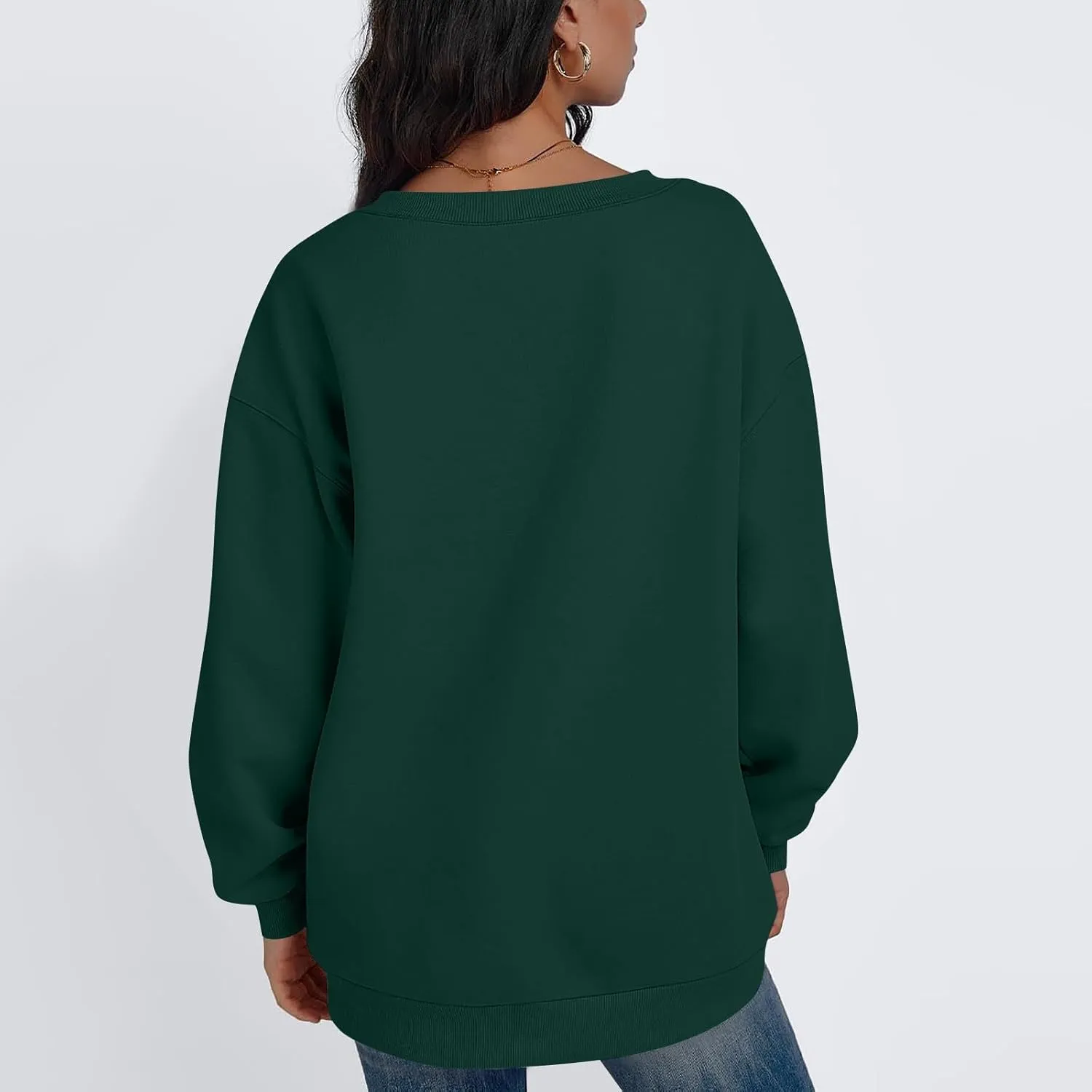 Fleece V Neck Sweatshirt Women Plain Drop Shoulder Oversized Sweatshirts Casual Baggy Comfy Soft Cotton Pullover Tops