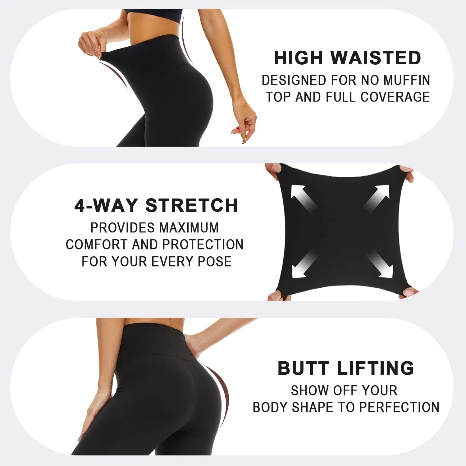 FULLSOFT 2 Pack Capri Leggings for Women-High Waist Tummy Control Non See Through Leggings Workout Pants