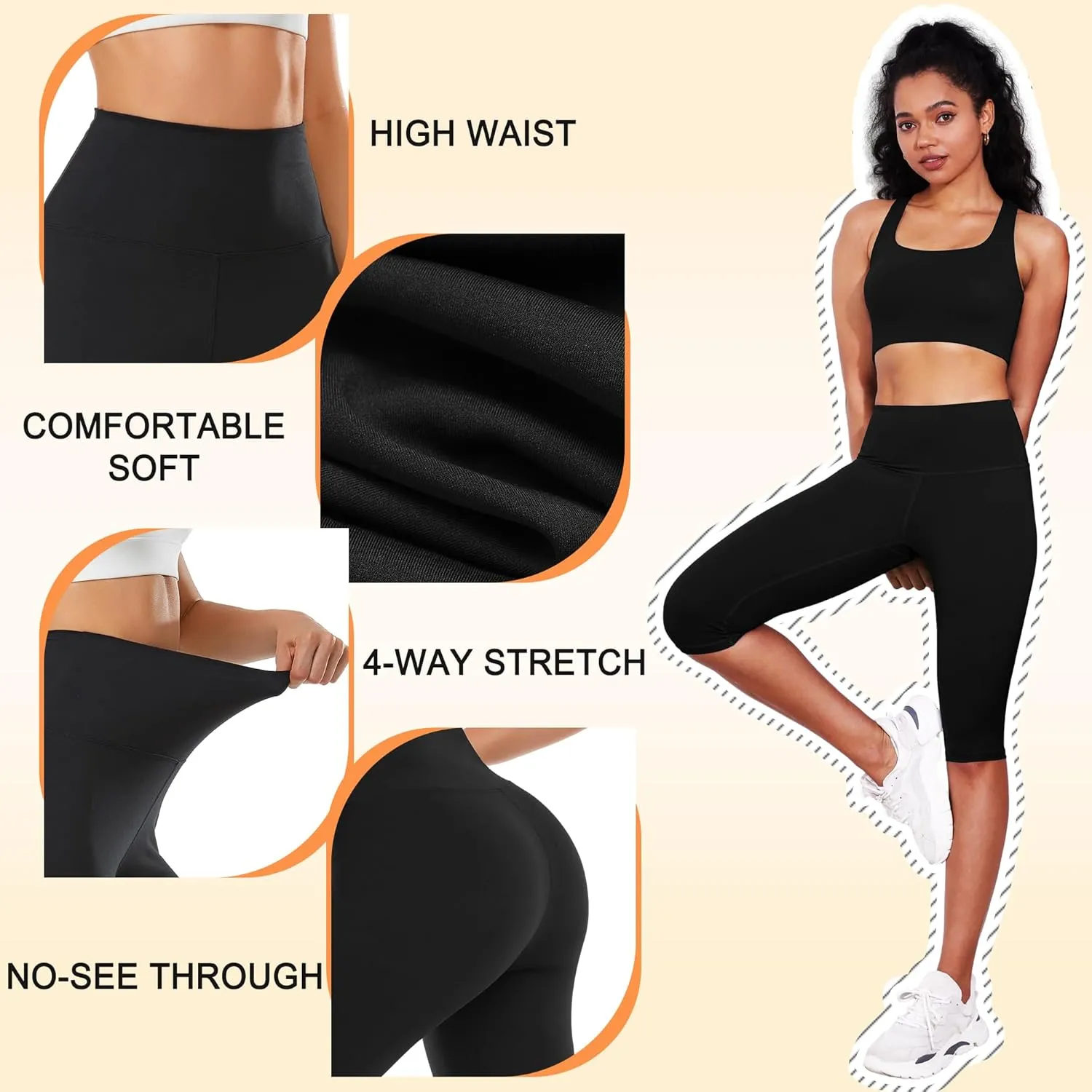 FULLSOFT 2 Pack Women's Knee-Length Leggings -High Waist Capri Biker Shorts -Workout Casual Summer Yoga Leggings