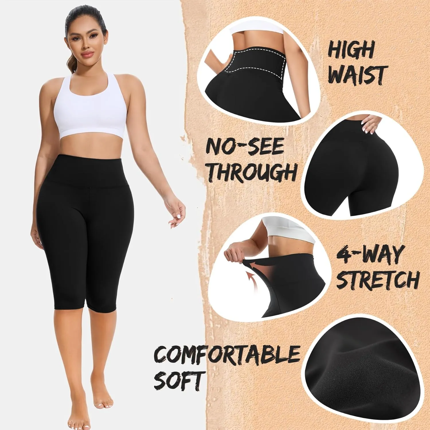 FULLSOFT 2 Pack Women's Knee-Length Leggings -High Waist Capri Biker Shorts -Workout Casual Summer Yoga Leggings