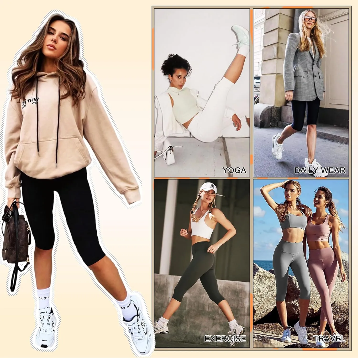 FULLSOFT 2 Pack Women's Knee-Length Leggings -High Waist Capri Biker Shorts -Workout Casual Summer Yoga Leggings