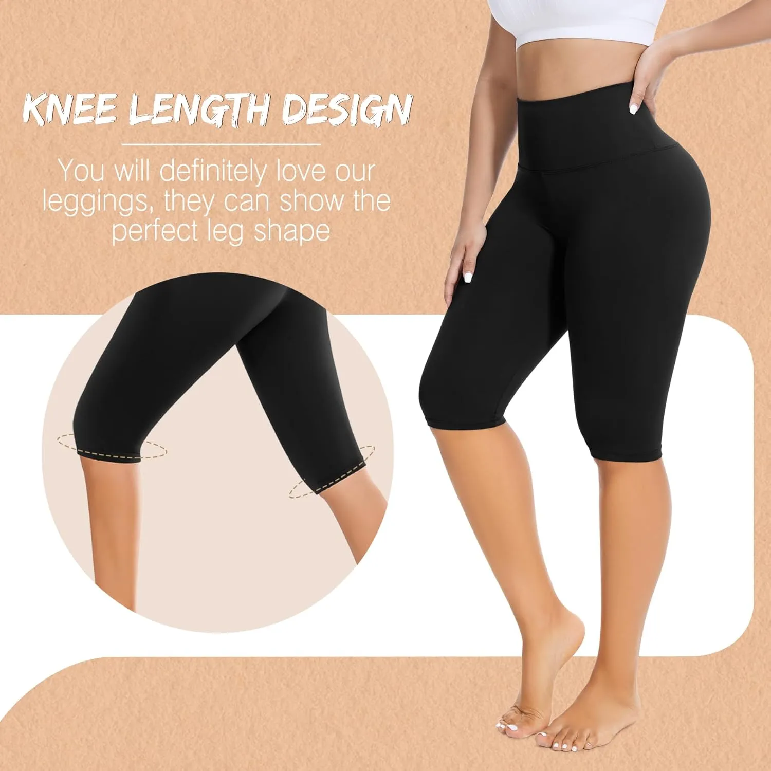 FULLSOFT 2 Pack Women's Knee-Length Leggings -High Waist Capri Biker Shorts -Workout Casual Summer Yoga Leggings