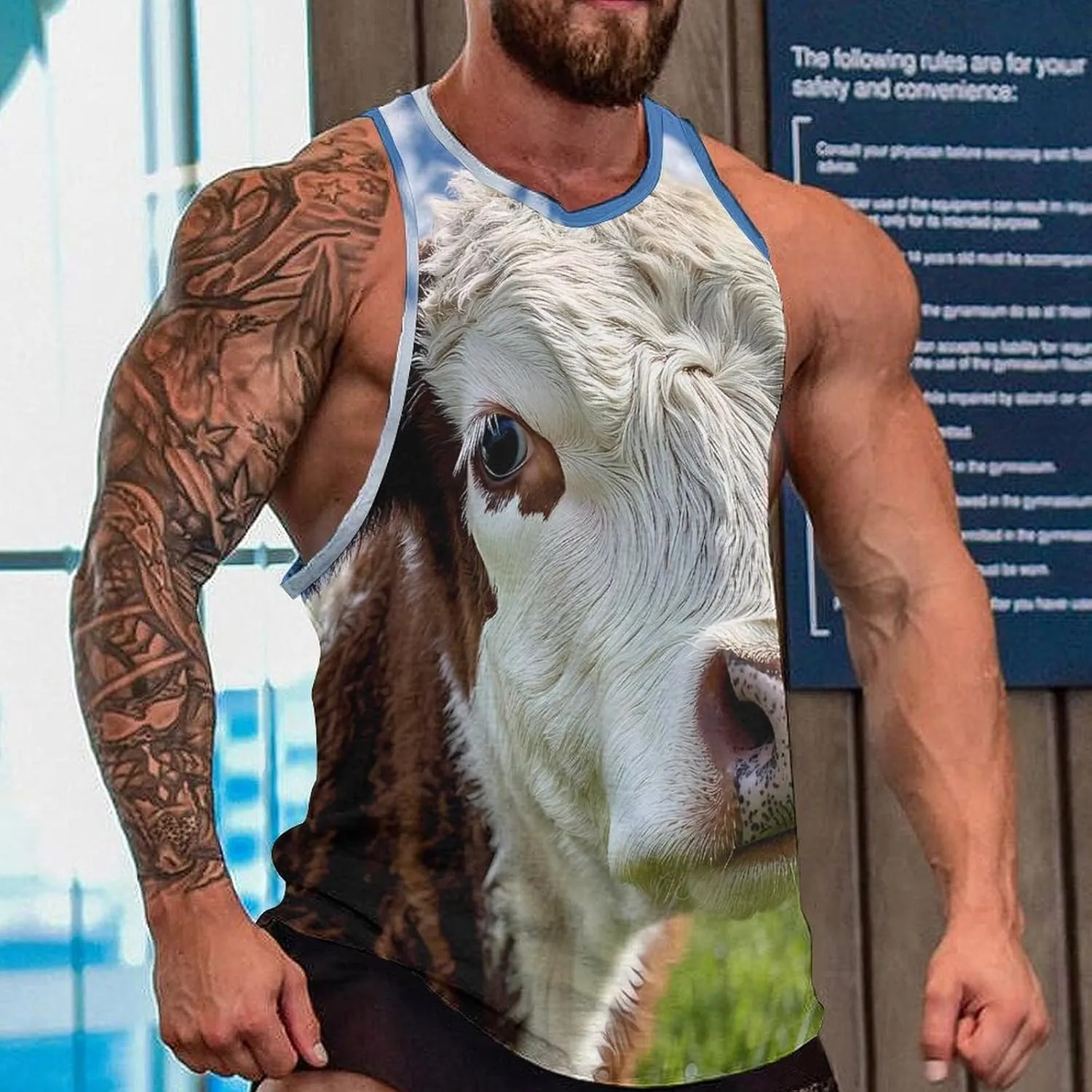 Funny Cow Men's Activewear Tank Tops Gym Sleeveless Muscle T Shirts Workout Tees Vest