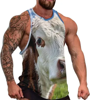 Funny Cow Men's Activewear Tank Tops Gym Sleeveless Muscle T Shirts Workout Tees Vest