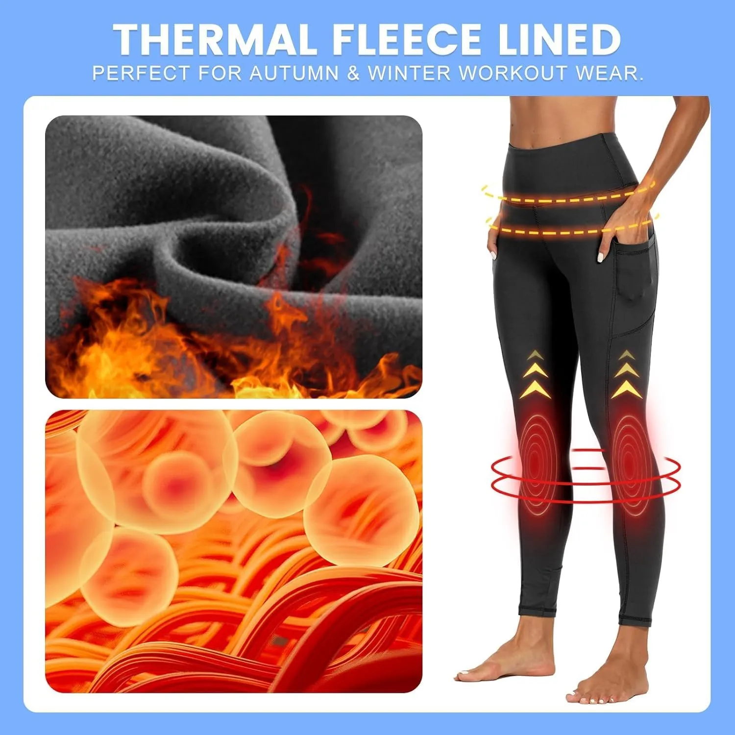 GAYHAY Fleece Lined Leggings Women with Pockets - Thermal High Waisted Winter Yoga Pants Warm Thick Leggings for Workout