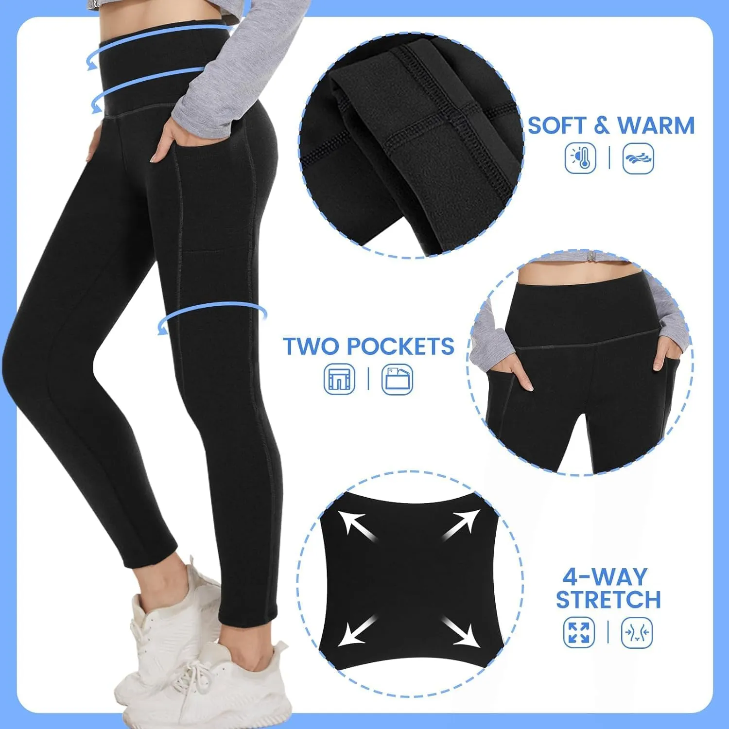 GAYHAY Fleece Lined Leggings Women with Pockets - Thermal High Waisted Winter Yoga Pants Warm Thick Leggings for Workout