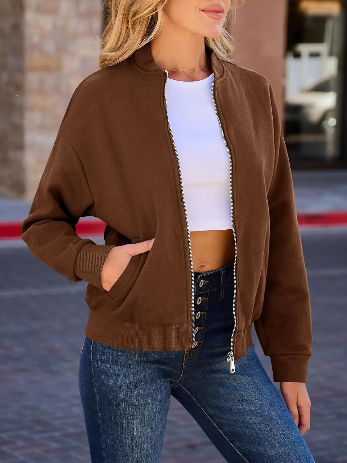 GeGekoko Womens Zip Up Sweatshirts Jackets Long Sleeve Casual Loose Outwear with Pockets