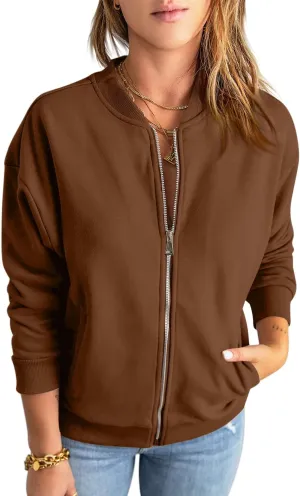 GeGekoko Womens Zip Up Sweatshirts Jackets Long Sleeve Casual Loose Outwear with Pockets