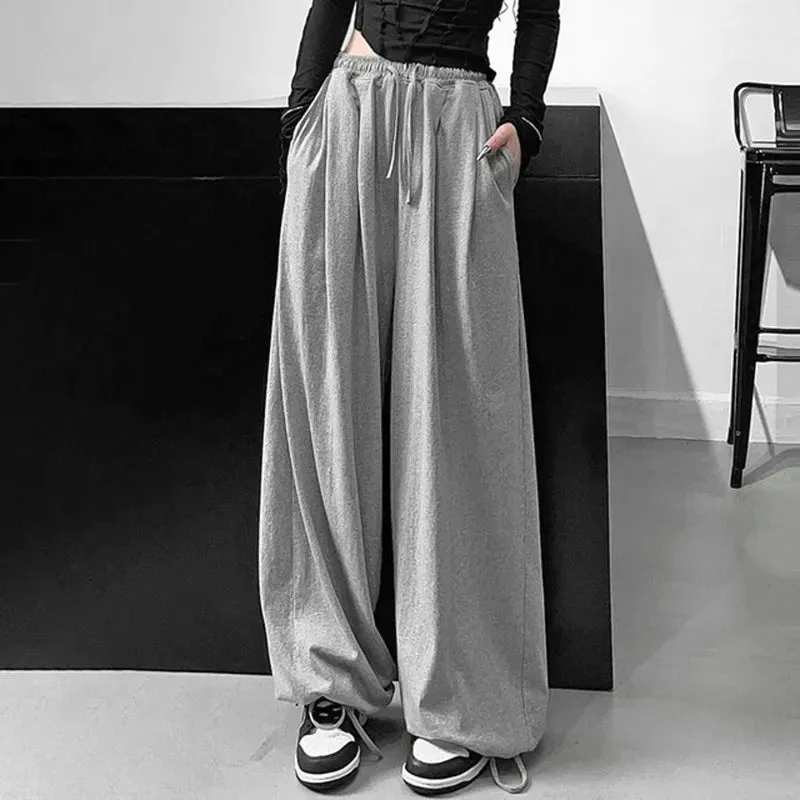 Getadme Fleece American Casual Sweatpants Winter Y2k Oversize Loose Thicken Women High-waisted Slim Flesh-shielding Baggy Wide-leg Pants