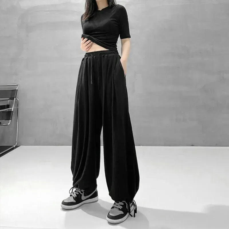 Getadme Fleece American Casual Sweatpants Winter Y2k Oversize Loose Thicken Women High-waisted Slim Flesh-shielding Baggy Wide-leg Pants