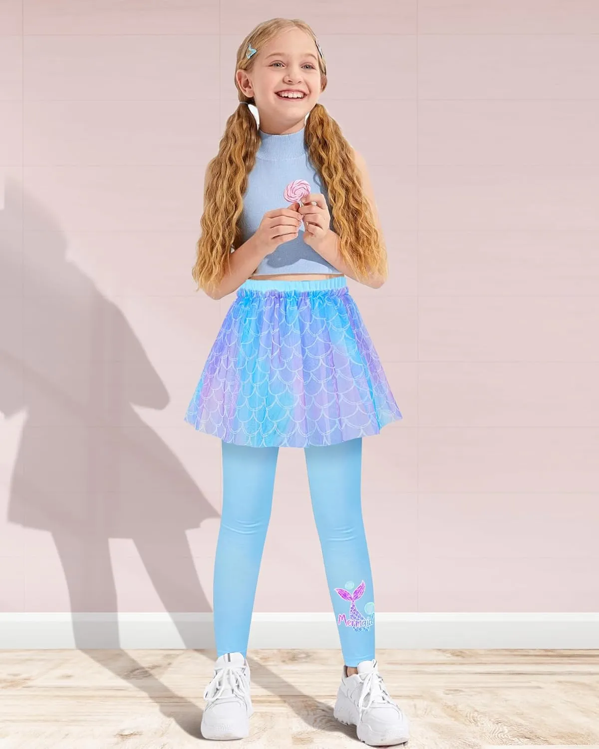Girls Leggings with Skirt Kids Footless Leggings Pants with Lace Ruffle Tutu Skirt for Toddler Little Girls 4-7T