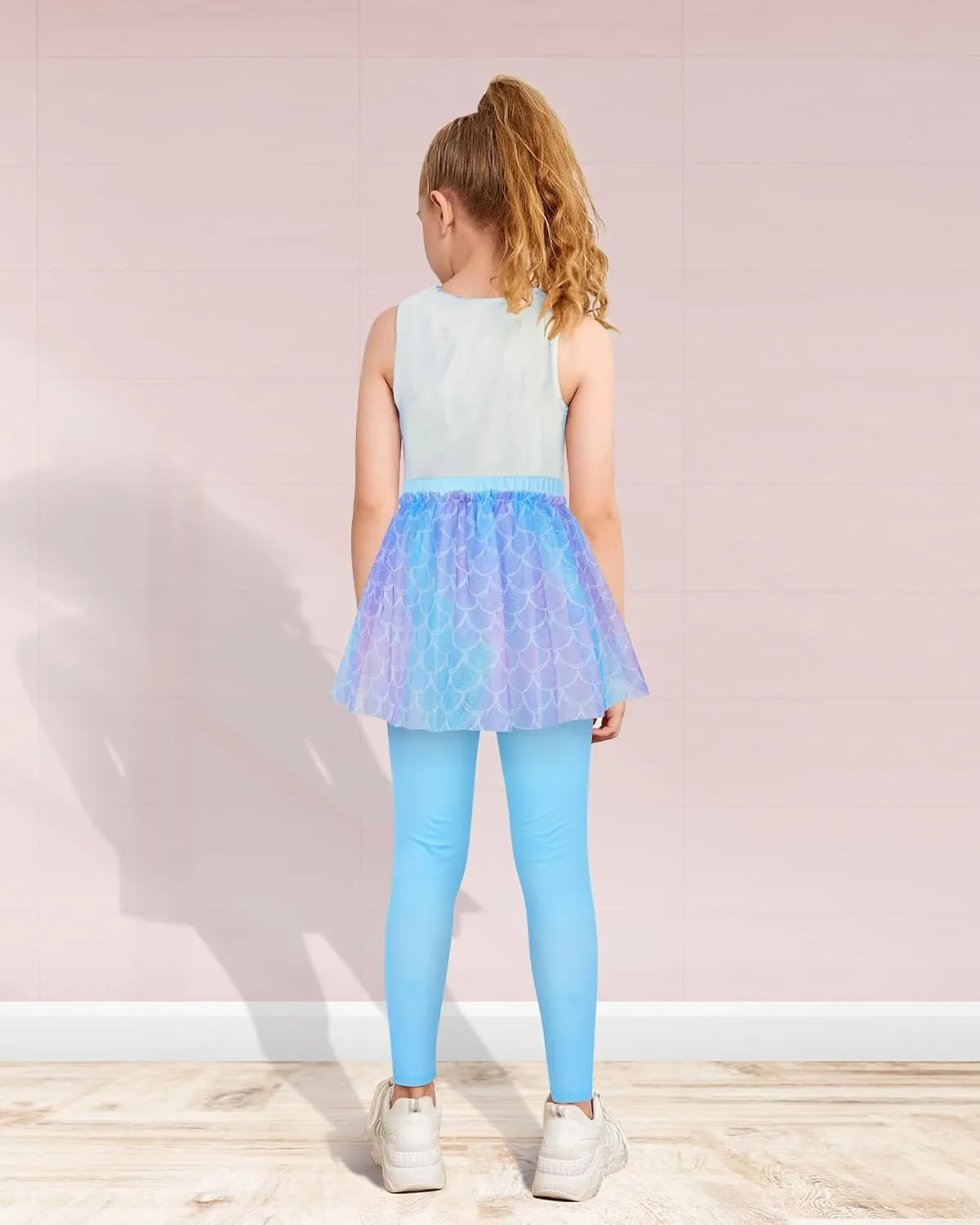 Girls Leggings with Skirt Kids Footless Leggings Pants with Lace Ruffle Tutu Skirt for Toddler Little Girls 4-7T