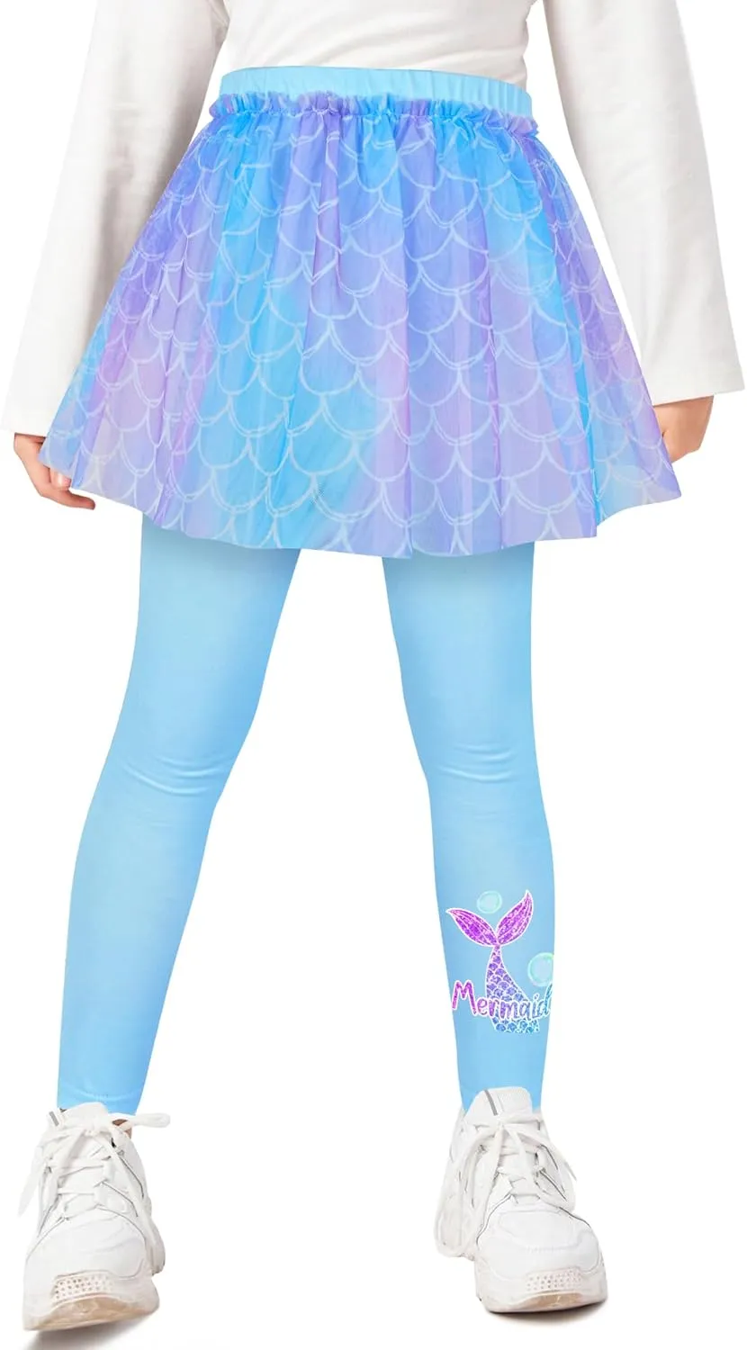 Girls Leggings with Skirt Kids Footless Leggings Pants with Lace Ruffle Tutu Skirt for Toddler Little Girls 4-7T