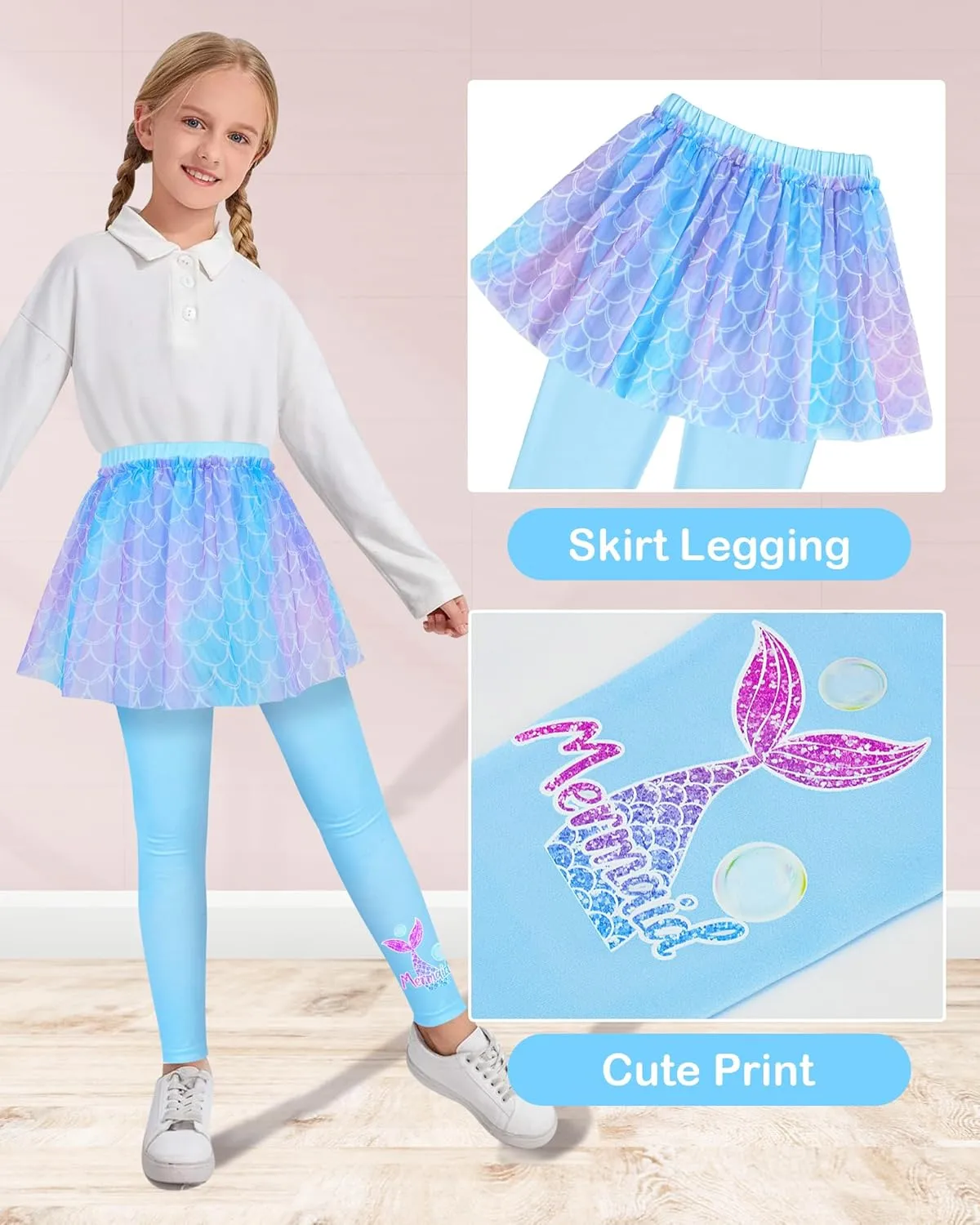 Girls Leggings with Skirt Kids Footless Leggings Pants with Lace Ruffle Tutu Skirt for Toddler Little Girls 4-7T