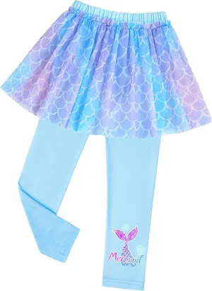Girls Leggings with Skirt Kids Footless Leggings Pants with Lace Ruffle Tutu Skirt for Toddler Little Girls 4-7T