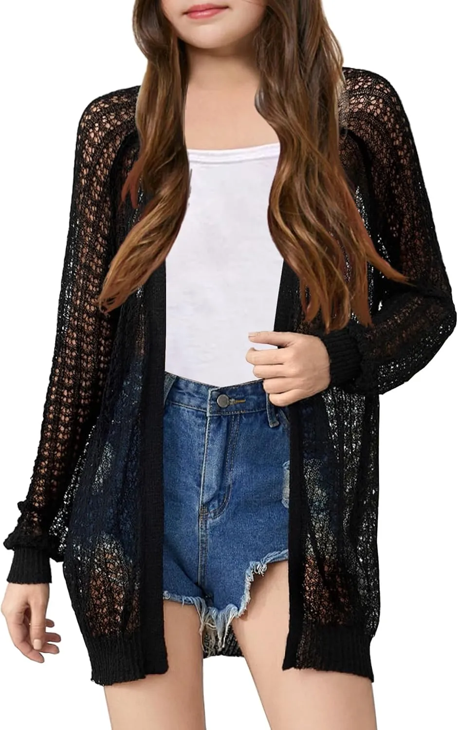 Girl's Lightweight Cardigan Summer Crochet Long Sleeve Soft Boho Cardigans Beach Cover UP