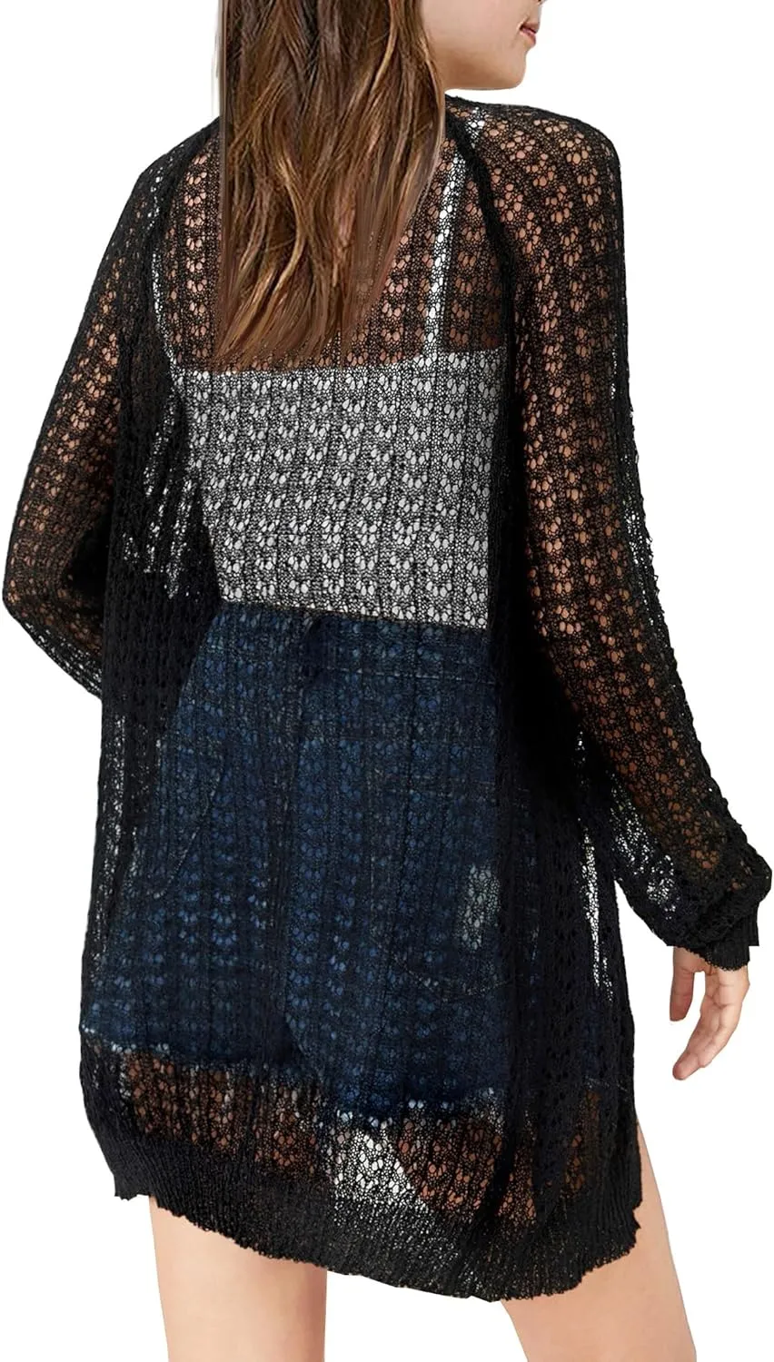 Girl's Lightweight Cardigan Summer Crochet Long Sleeve Soft Boho Cardigans Beach Cover UP
