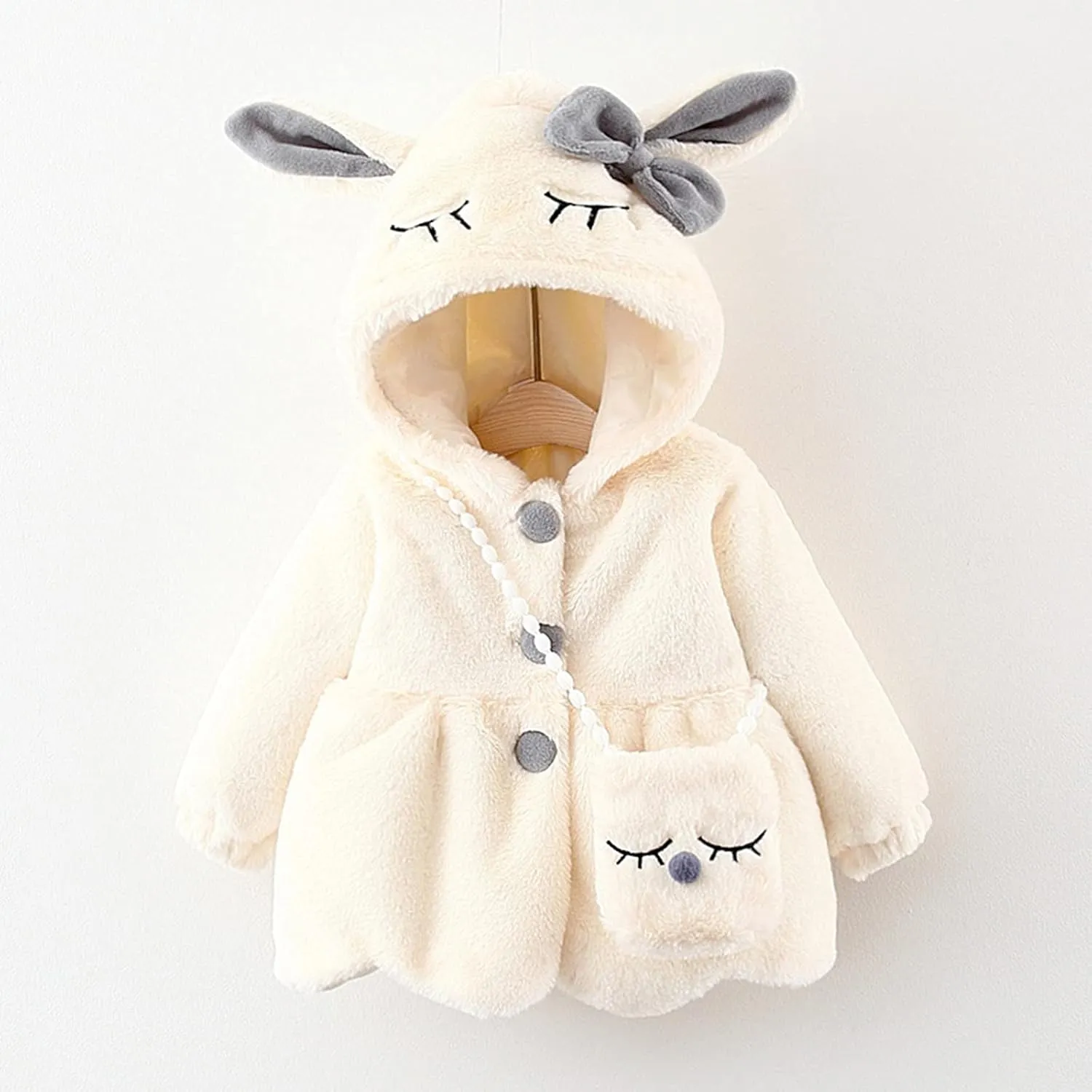 Girls Winter Snow Coats with Bag Long Sleeve Ruffles Button Hooded Warm Cotton Padded Down Jacket for Toddler