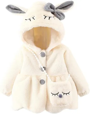 Girls Winter Snow Coats with Bag Long Sleeve Ruffles Button Hooded Warm Cotton Padded Down Jacket for Toddler