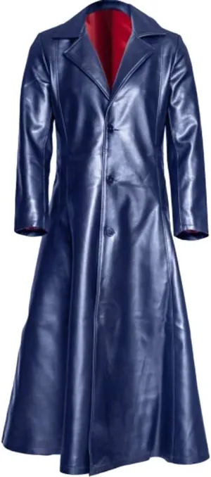 Gothic Leather Trench Coat for Men Vintage Fall Winter Long Coats Faux Leather Long Jacket Plus Size Trenchcoat