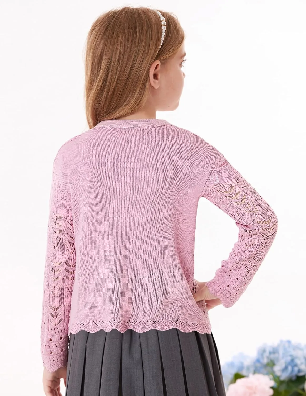 GRACE KARIN Girls Long Sleeve Cardigan Sweater Tie Front Bow V Neck Crochet Knit Lightweight Shrug 5-12 Years