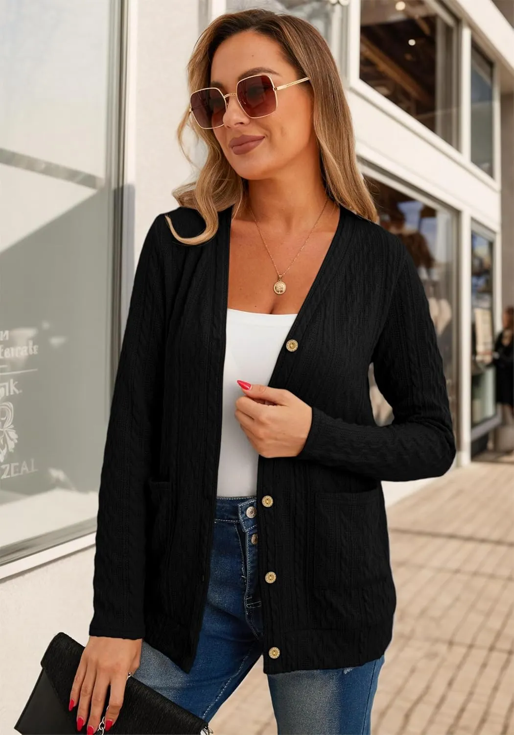GRECERELLE Women's Lightweight Cardigan Sweater Casual Long Sleeve Knit Cardigan Open Front Outwear Jacket with Pockets