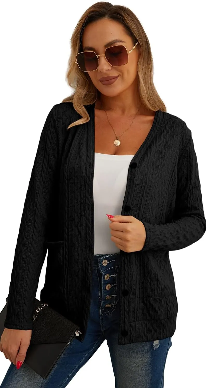 GRECERELLE Women's Lightweight Cardigan Sweater Casual Long Sleeve Knit Cardigan Open Front Outwear Jacket with Pockets
