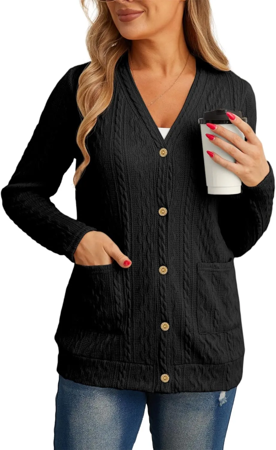 GRECERELLE Women's Lightweight Cardigan Sweater Casual Long Sleeve Knit Cardigan Open Front Outwear Jacket with Pockets