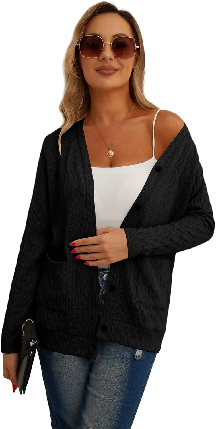 GRECERELLE Women's Lightweight Cardigan Sweater Casual Long Sleeve Knit Cardigan Open Front Outwear Jacket with Pockets