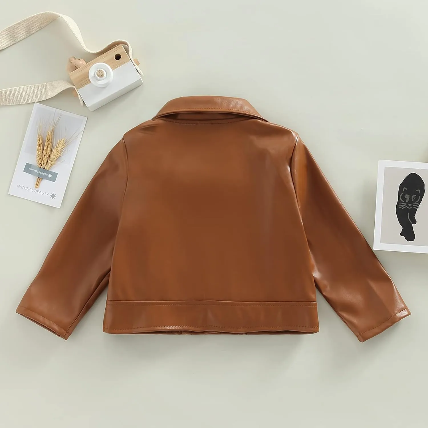 Gueuusu Toddler Kids Baby Boy Girl Faux Leather Jackets Long Sleeve Lapel Zip Up Moto Biker Coat Jackets Spirng Fall Outwear