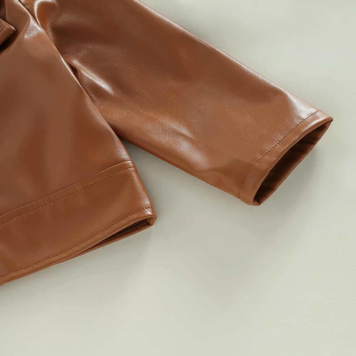 Gueuusu Toddler Kids Baby Boy Girl Faux Leather Jackets Long Sleeve Lapel Zip Up Moto Biker Coat Jackets Spirng Fall Outwear