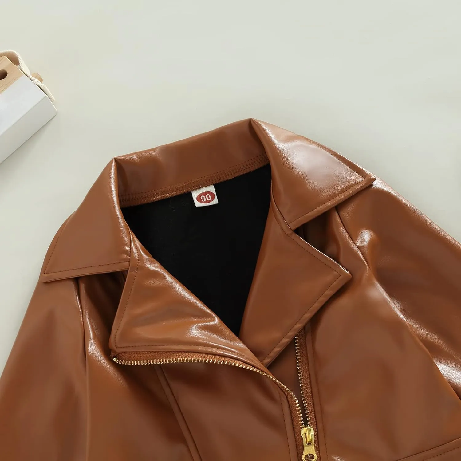 Gueuusu Toddler Kids Baby Boy Girl Faux Leather Jackets Long Sleeve Lapel Zip Up Moto Biker Coat Jackets Spirng Fall Outwear