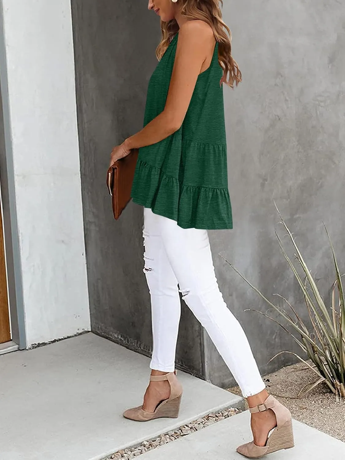 HAEOF Women's Summer Sleeveless Peplum Babydoll Tops Casual Crew Neck Flowy Loose Fit Tunic Tank Shirts