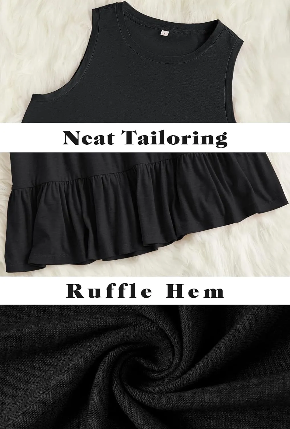 HAEOF Women's Summer Sleeveless Peplum Babydoll Tops Casual Crew Neck Flowy Loose Fit Tunic Tank Shirts