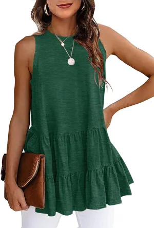HAEOF Women's Summer Sleeveless Peplum Babydoll Tops Casual Crew Neck Flowy Loose Fit Tunic Tank Shirts