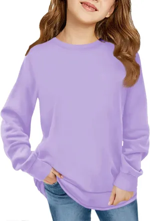 Haloumoning Girls Oversized Long Sleeve Shirts Kids Fashion Crewneck Tunic Tops Curved Hem Tees 7-14 Years