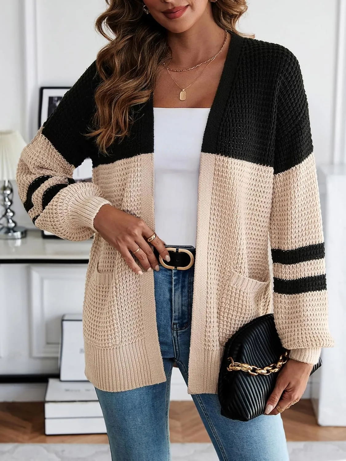 HELYO Women's Cardigan Sweater Casual Lightweight Fall Winter Open Front Soft Knit Cardigans Sweaters with Pockets 883