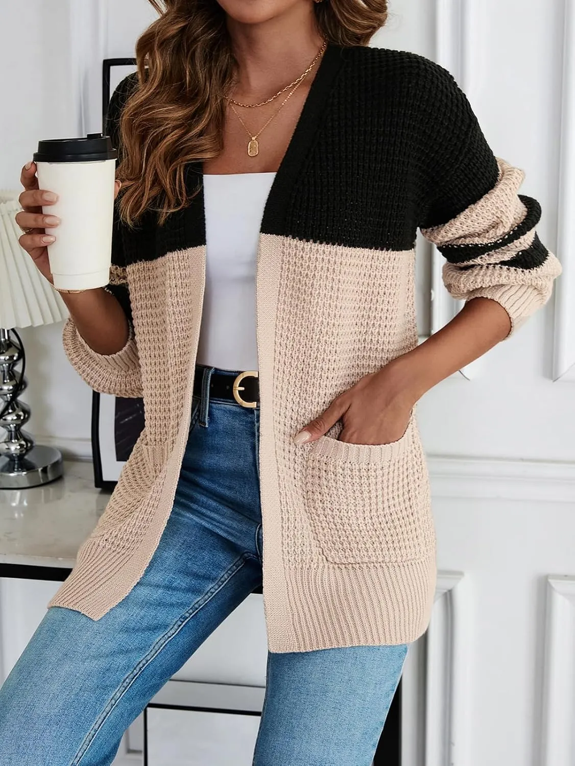 HELYO Women's Cardigan Sweater Casual Lightweight Fall Winter Open Front Soft Knit Cardigans Sweaters with Pockets 883