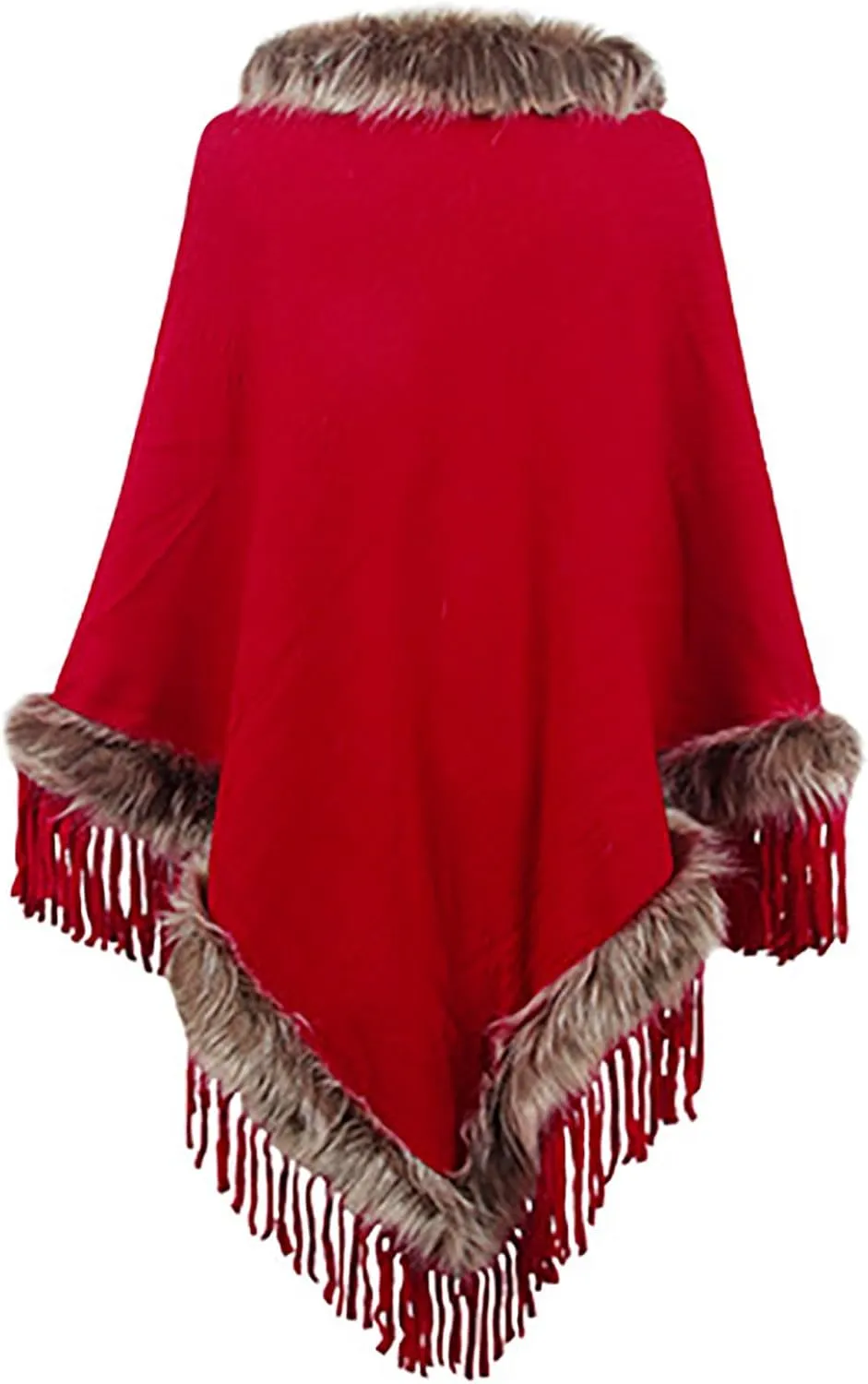 HGps8w Women's Elegant Faux Fur Poncho Cape with Fringed Hem, 2025 Winter Warm Pull On Cloak Coat for Party Daily Wear