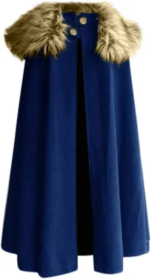 hhaappyy Cloak Coat for Men Winter Warm Gothic Wool Faux Fur Collar Long Cape Cloak Vintage Game of Thrones Fleece Jacket Blue