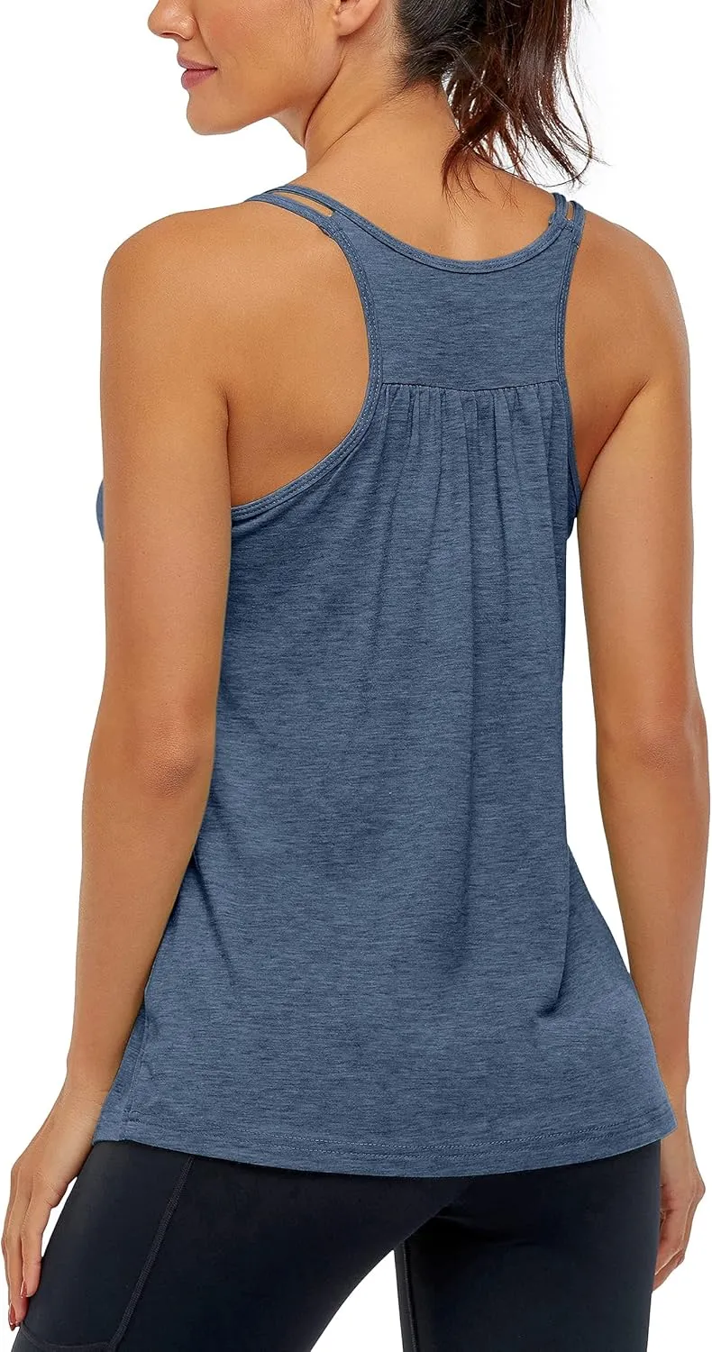 Hibelle Women's Workout Yoga Racerback Tank Tops with Built in Shelf Bra