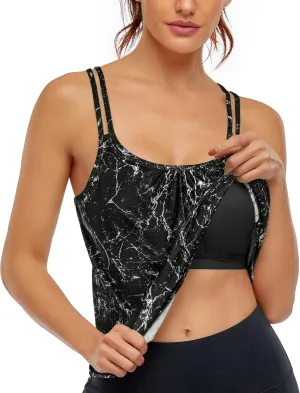 Hibelle Women's Workout Yoga Racerback Tank Tops with Built in Shelf Bra