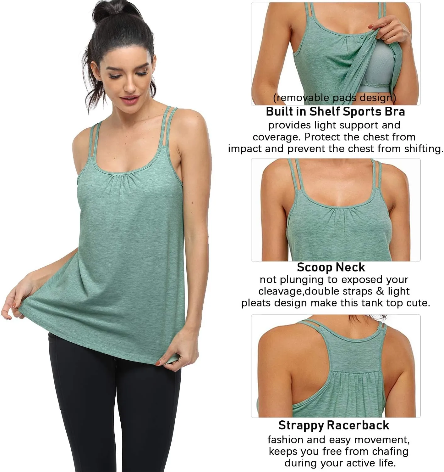 Hibelle Women's Workout Yoga Racerback Tank Tops with Built in Shelf Bra